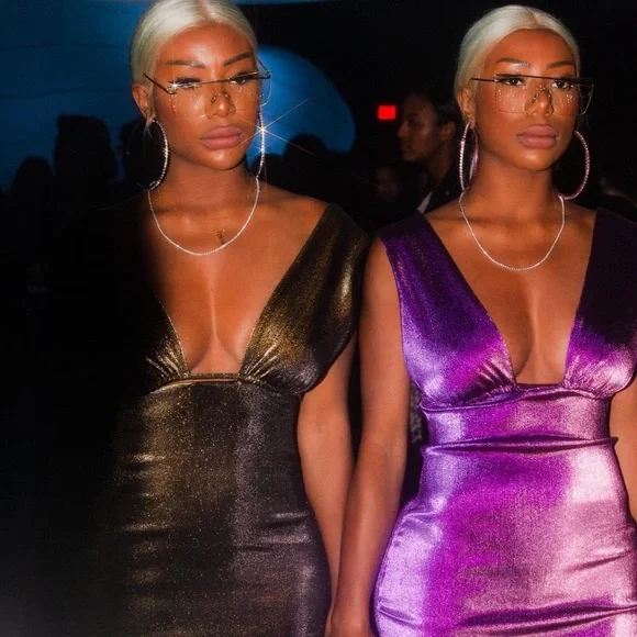 FINAL PRICE. AREA Lamé Plunge Midi Dress - Picture 4 of 7